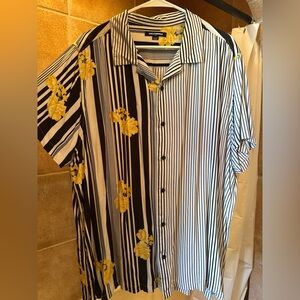 Karl Lagerfeld Yellow Floral and Black Striped Top